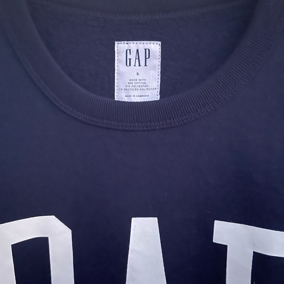GAP Men's Fleece lined Gap Logo Pullover Sweatshirt crewneck navy blue sz S - Picture 4 of 4